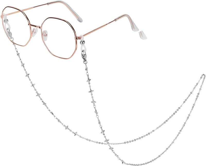 Hongeely Eyeglass Chain Silver Stainless Steel Handmade Necklace for Reading Glasses Sunglass Beaded Chains for Men Women - Image 1